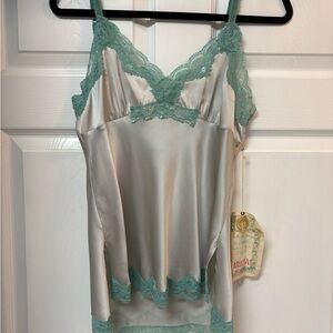 Aratta Silk Chemise with teal Lace